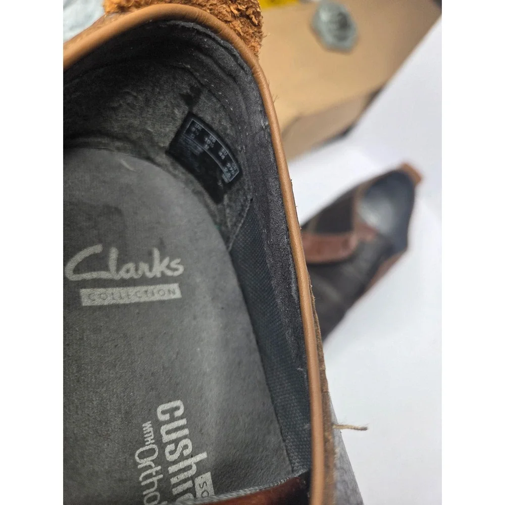 Clarks Mens‎ Brown Leather Slip On Loafers Cushion Soft OrthoLite Size 10.5 M